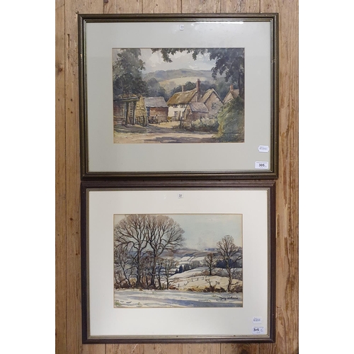 305 - Mary Williams, Winter Landscape, Sidmouth, watercolour, signed and dated 1958, 27 x 38 cm, and Farm ... 