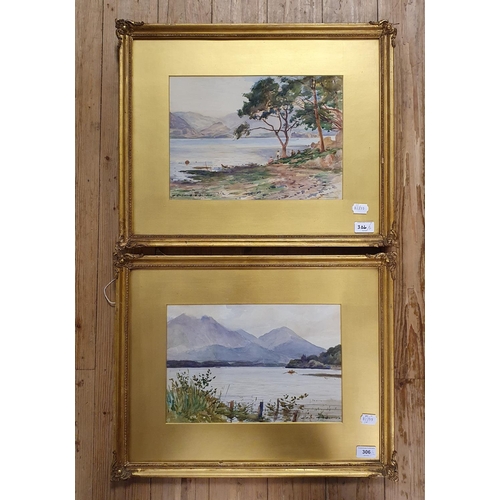 306 - John A A Birnie, a pair of Scottish Loch scenes, watercolour, signed, 25 x 35 cm (2)