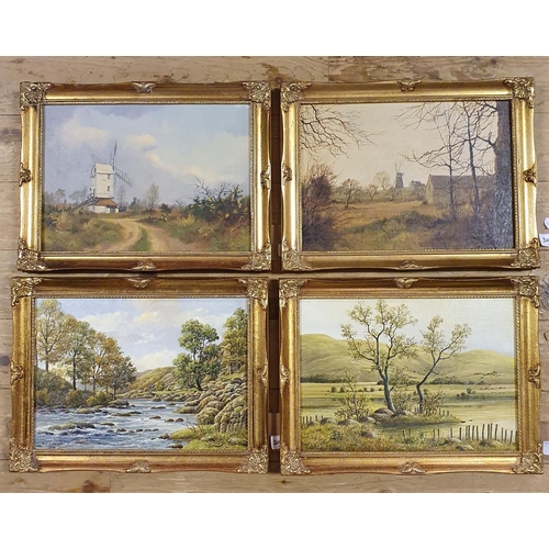 309 - Jones Knight, landscape with a windmill, oil on board, 23 x 34 cm, and three others by the same (4)