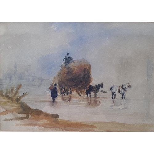 324 - Attributed to David Cox (British 1783-1859), study of a horse and cart, watercolour, 10 x 16 cm, Joh... 