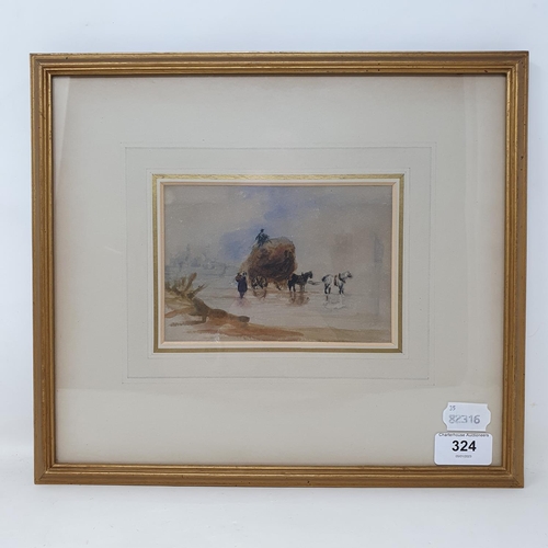 324 - Attributed to David Cox (British 1783-1859), study of a horse and cart, watercolour, 10 x 16 cm, Joh... 