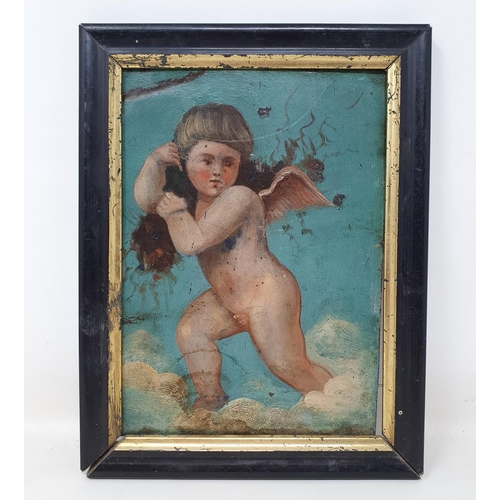 325 - 19th century, Italian school, study of a cherub, oil on copper, 18 x 12 cm