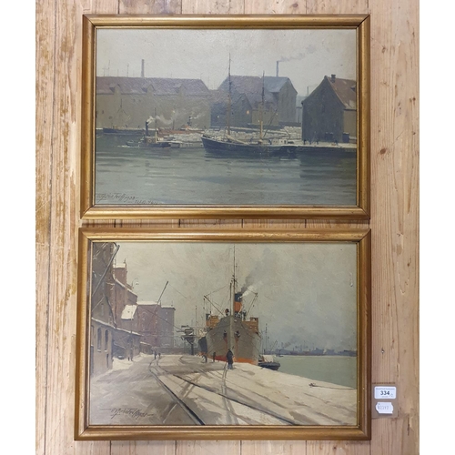 334 - 20th century, Continental school, a harbour scene, oil on board, indistinctly signed and dated 1931,... 