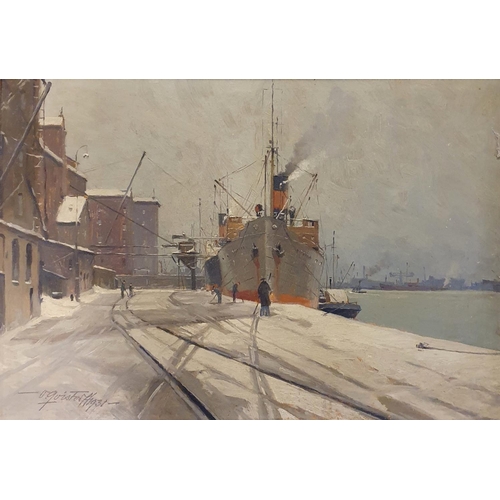 334 - 20th century, Continental school, a harbour scene, oil on board, indistinctly signed and dated 1931,... 