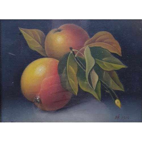 340 - Early 20th century, English school, still life of apples, oil on board, monogrammed HS, 1910, 15 x 1... 