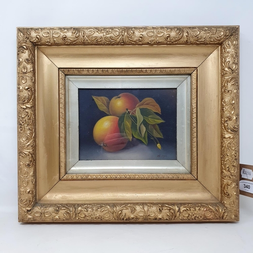 340 - Early 20th century, English school, still life of apples, oil on board, monogrammed HS, 1910, 15 x 1... 