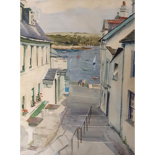 346 - 20th century, Cornish school, coastal village scene, watercolour, 49 x 35 cm