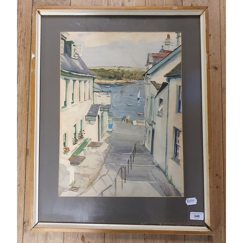 346 - 20th century, Cornish school, coastal village scene, watercolour, 49 x 35 cm