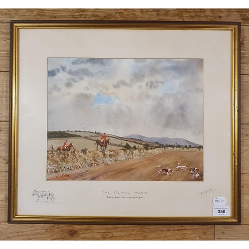 350 - J D Guilla, The Island Hunt, watercolour, signed, 29 x 36 cm