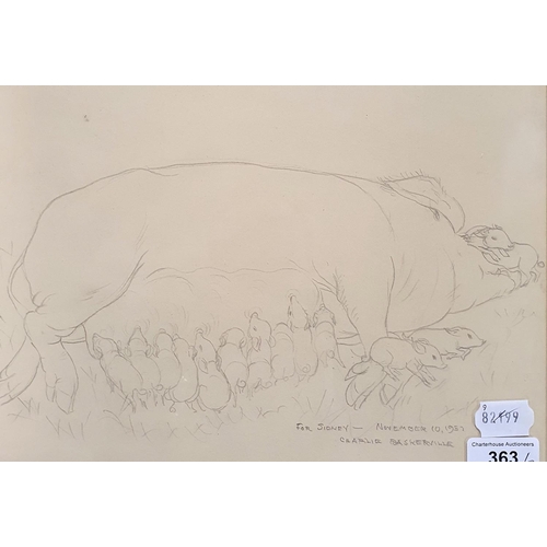 363 - Charles Baskerville, study of a sow and piglets, pencil, inscribed For Sidney, November 10 1957, and... 