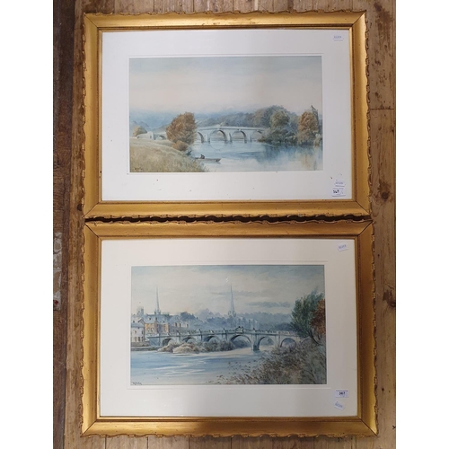 367 - Henry Walton, landscape, with a bridge, watercolour, signed, 33 x 51 cm, and its pair, three other p... 