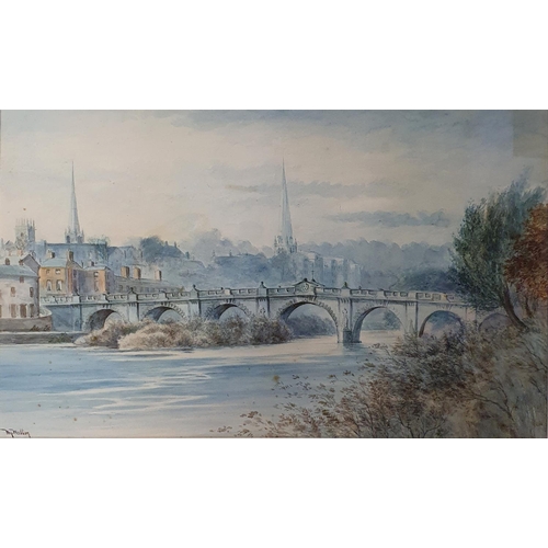 367 - Henry Walton, landscape, with a bridge, watercolour, signed, 33 x 51 cm, and its pair, three other p... 