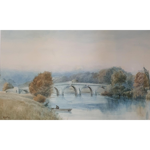 367 - Henry Walton, landscape, with a bridge, watercolour, signed, 33 x 51 cm, and its pair, three other p... 