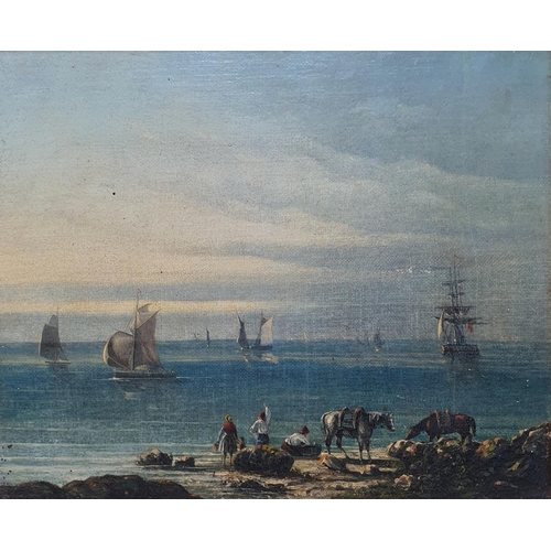 369 - 19th century, Continental school, coastal scene, oil on canvas, 24 x 28 cm