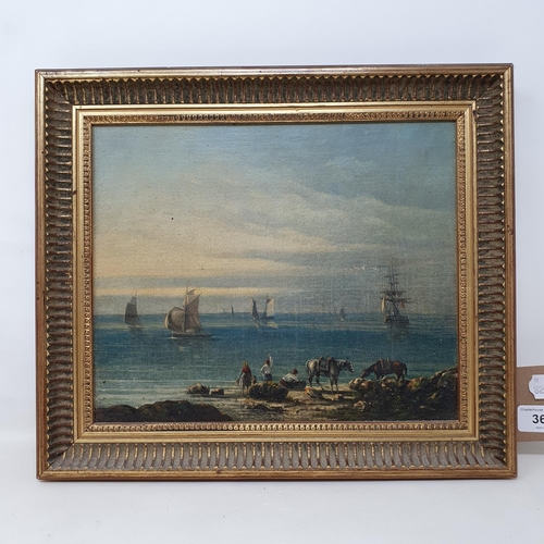 369 - 19th century, Continental school, coastal scene, oil on canvas, 24 x 28 cm