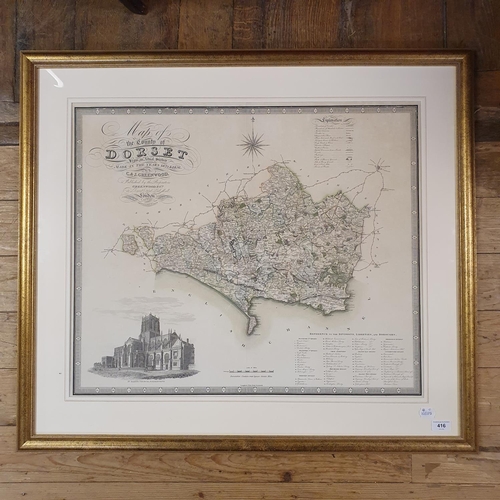 416 - A 19th century map of Dorset, by C & J Greenwood, 60 x 71 cm