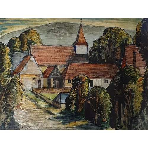 303A - Donald Rayner (British 1907-1977), Litlington Church, Sussex, gouache, signed, 32 x 43 cm