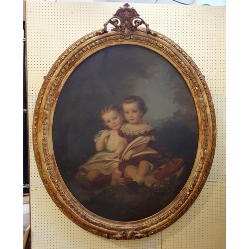 358 - D Trimonson (?), a portrait of two young children, indistinctly signed and dated London 1860, oil on... 