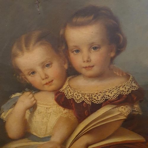 358 - D Trimonson (?), a portrait of two young children, indistinctly signed and dated London 1860, oil on... 