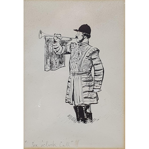 389 - Ernest Howard Shephard (British 1879-1976), Six O'Clock Call, pen and ink, titled in pencil, 16.5 x ... 