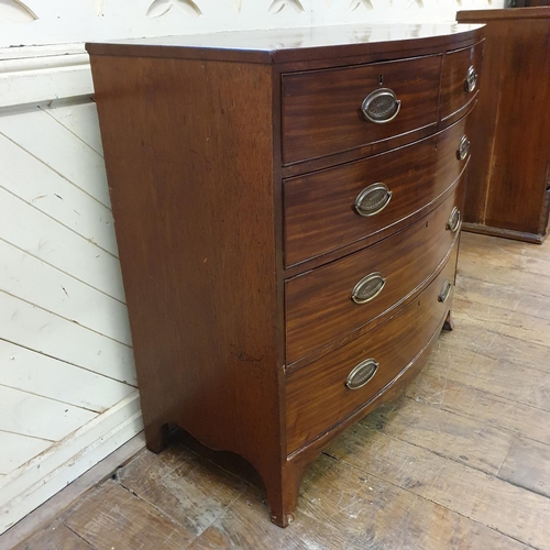 882 - A mahogany bow front chest, having two short and three long drawers, 110 cm wide