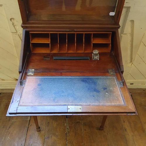 892 - A ladies inlaid mahogany bureau, with an unusual glazed superstructure, 60 cm wide