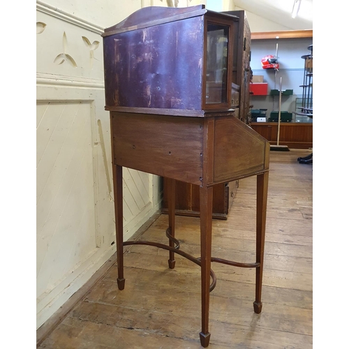 892 - A ladies inlaid mahogany bureau, with an unusual glazed superstructure, 60 cm wide