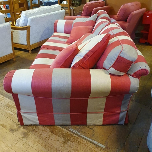 918 - A Big Bertha style large red and cream stripped sofa, 245 cm wide x 127 cm deep