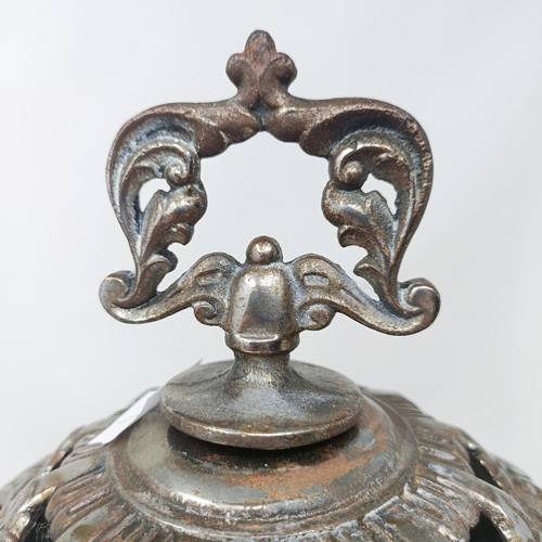 818 - An early 20th century wall ceiling oil lamp, with an opaque glass shade, and a pair of silver plated... 