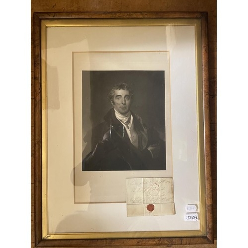 352A - ...WITHDRAWN... A portrait of the Duke of Wellington, a print, framed with an envelope, addressed to... 