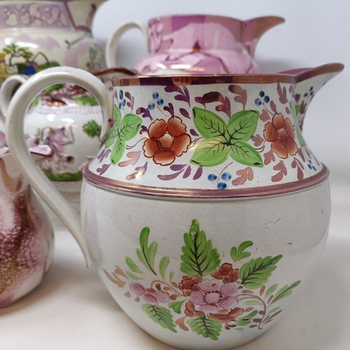 838 - A 18th century Sunderland lustre jug, with a motto reading George Jewitt Born August 24th 1777, 19 c... 