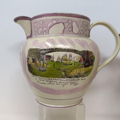 838 - A 18th century Sunderland lustre jug, with a motto reading George Jewitt Born August 24th 1777, 19 c... 