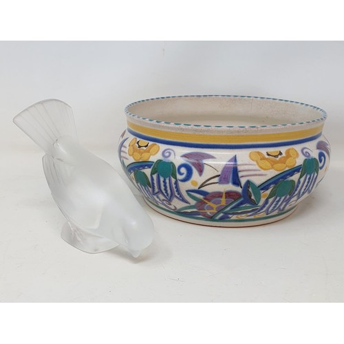 137 - A Lalique glass bird, 10 cm high and a Poole Pottery bowl, 19 cm diameter (2)