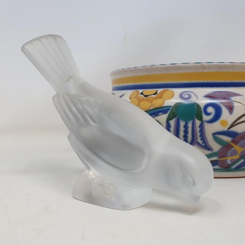 137 - A Lalique glass bird, 10 cm high and a Poole Pottery bowl, 19 cm diameter (2)