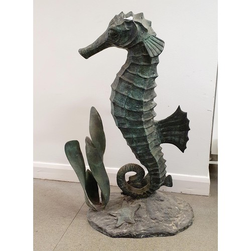 134 - A bronze figure, of a seahorse, 87 cm high