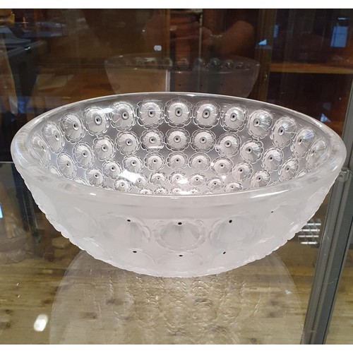 62 - A Lalique clear and frosted glass Nemours pattern bowl, 25.5 cm diameter