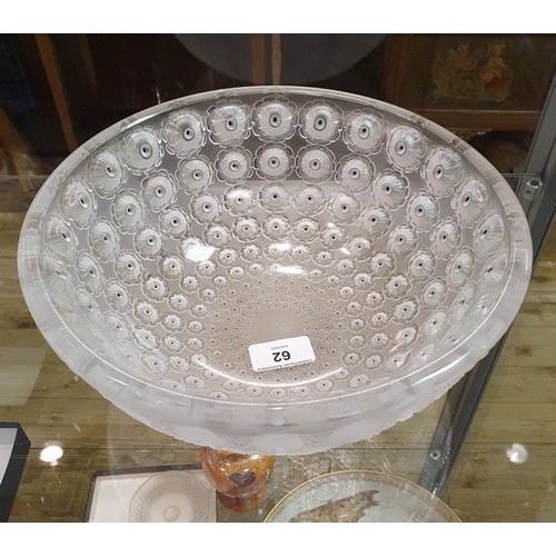 62 - A Lalique clear and frosted glass Nemours pattern bowl, 25.5 cm diameter