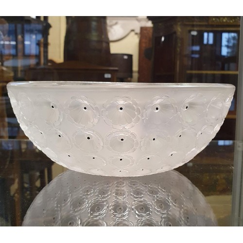 62 - A Lalique clear and frosted glass Nemours pattern bowl, 25.5 cm diameter