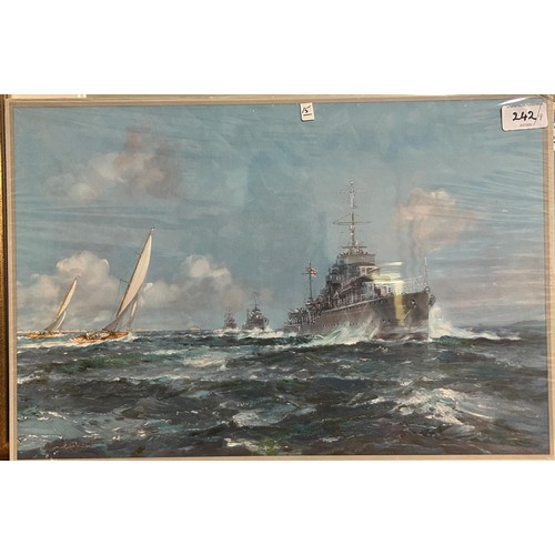 242 - C Stanton, Ark Royal and Hermes, oil on board, signed and dated '71, 49.5 x 59 cm, two coloured prin... 