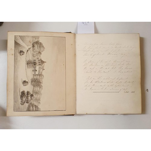 426 - An early 19th century scrapbook, with various watercolour, pencil drawing and other illustrations