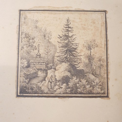 426 - An early 19th century scrapbook, with various watercolour, pencil drawing and other illustrations