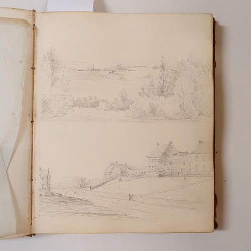 426 - An early 19th century scrapbook, with various watercolour, pencil drawing and other illustrations