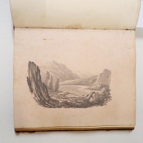 426 - An early 19th century scrapbook, with various watercolour, pencil drawing and other illustrations