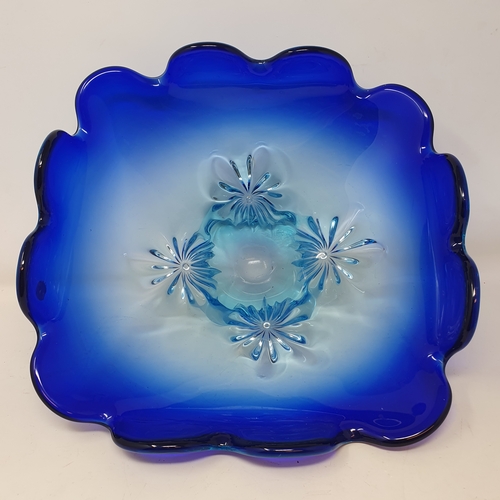 130A - A Murano blue glass bowl, 34 cm diameter