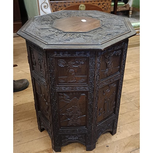 971 - A Chinese camphorwood trunk, 93 cm wide, and a folding table (2)