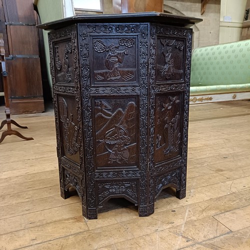 971 - A Chinese camphorwood trunk, 93 cm wide, and a folding table (2)