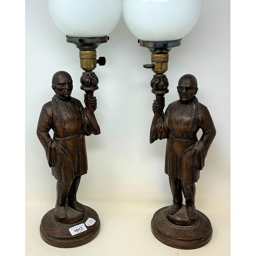 508 - A pair of carved wood figural lamps, 60 cm high (2)