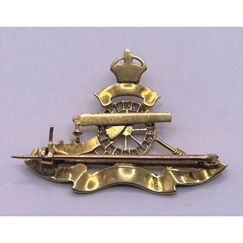 9 - A yellow coloured metal, diamond and blue enamel military sweetheart brooch, for the Royal Horse Art...