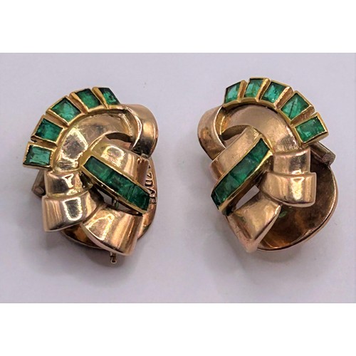 59 - A pair of 1940s style yellow coloured metal clip on earrings...