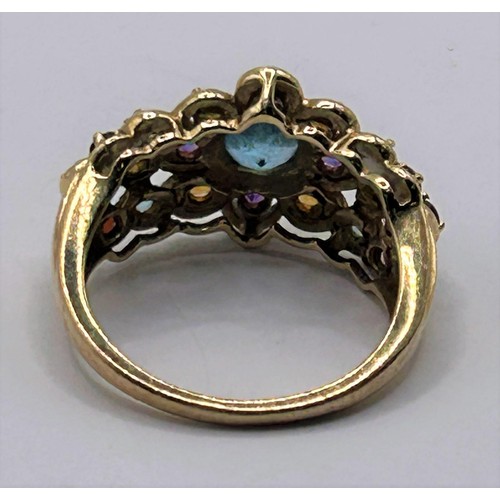 65 - A 9ct and multicoloured stone ring, ring size K1/2